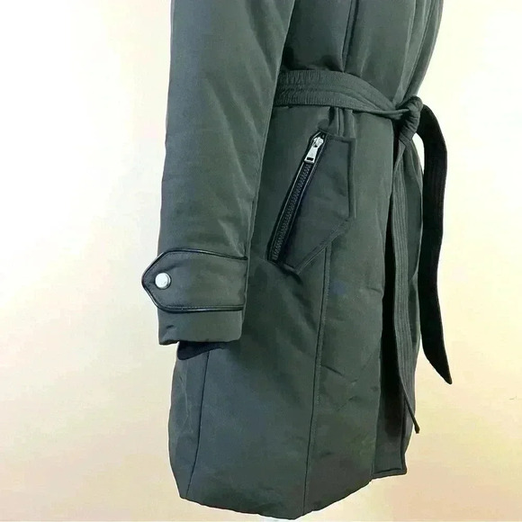 NWT Lauren Ralph Lauren Green Faux Fur Hood Tie Waist Puffer Parka Coat Size S - Picture 10 of 16